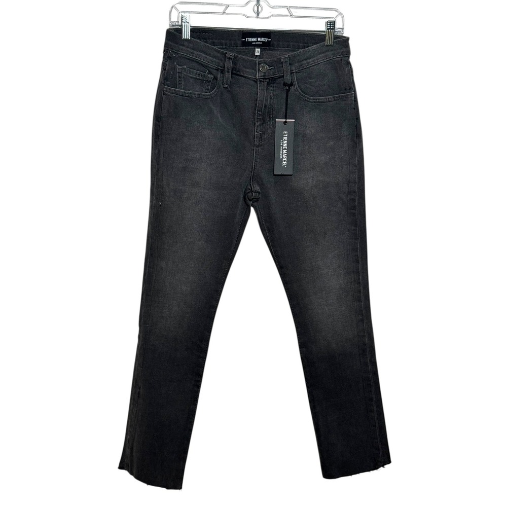 ETIENNE MARCEL L.A. Women's Size 28 Black Wash Straight Leg Raw Hem Jeans NWT